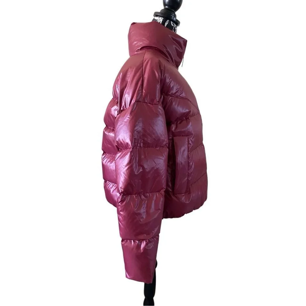 Nike Burgundy Quilted Down Duck Puffer Jacket Water Repellant Coat Wmns Sz Small
